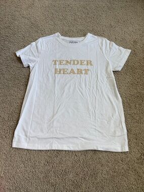 Charlie Holiday White Tee with Beige 'TENDER HEART' Graphic size 4